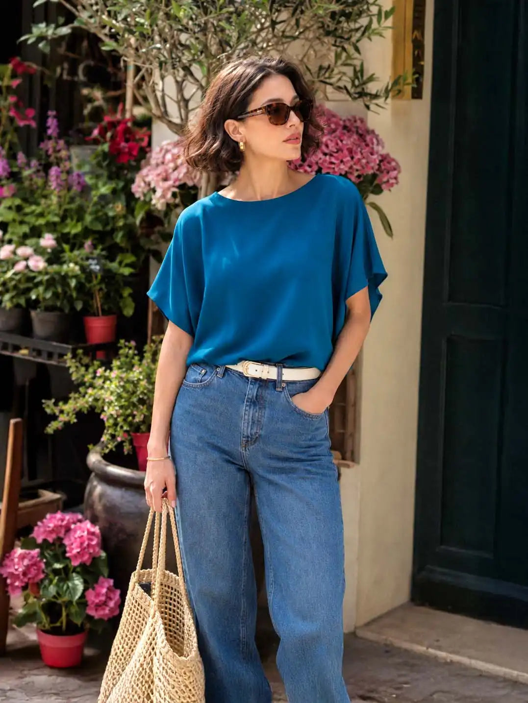 Teal Silk Ease Top