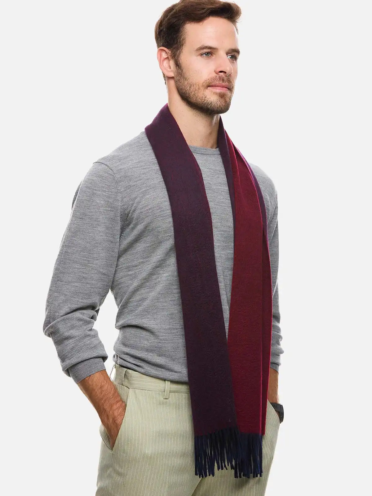 Burgundy Reversible Mens Cashmere Scarf