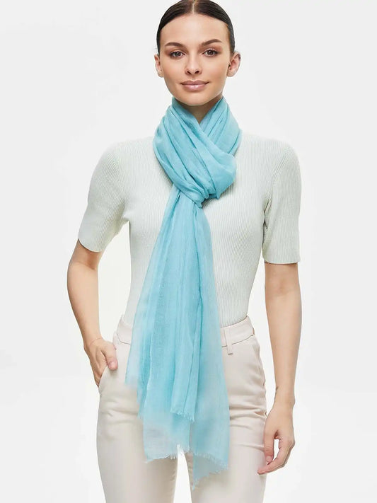 Featherlight Aqua Blue Cashmere Scarf