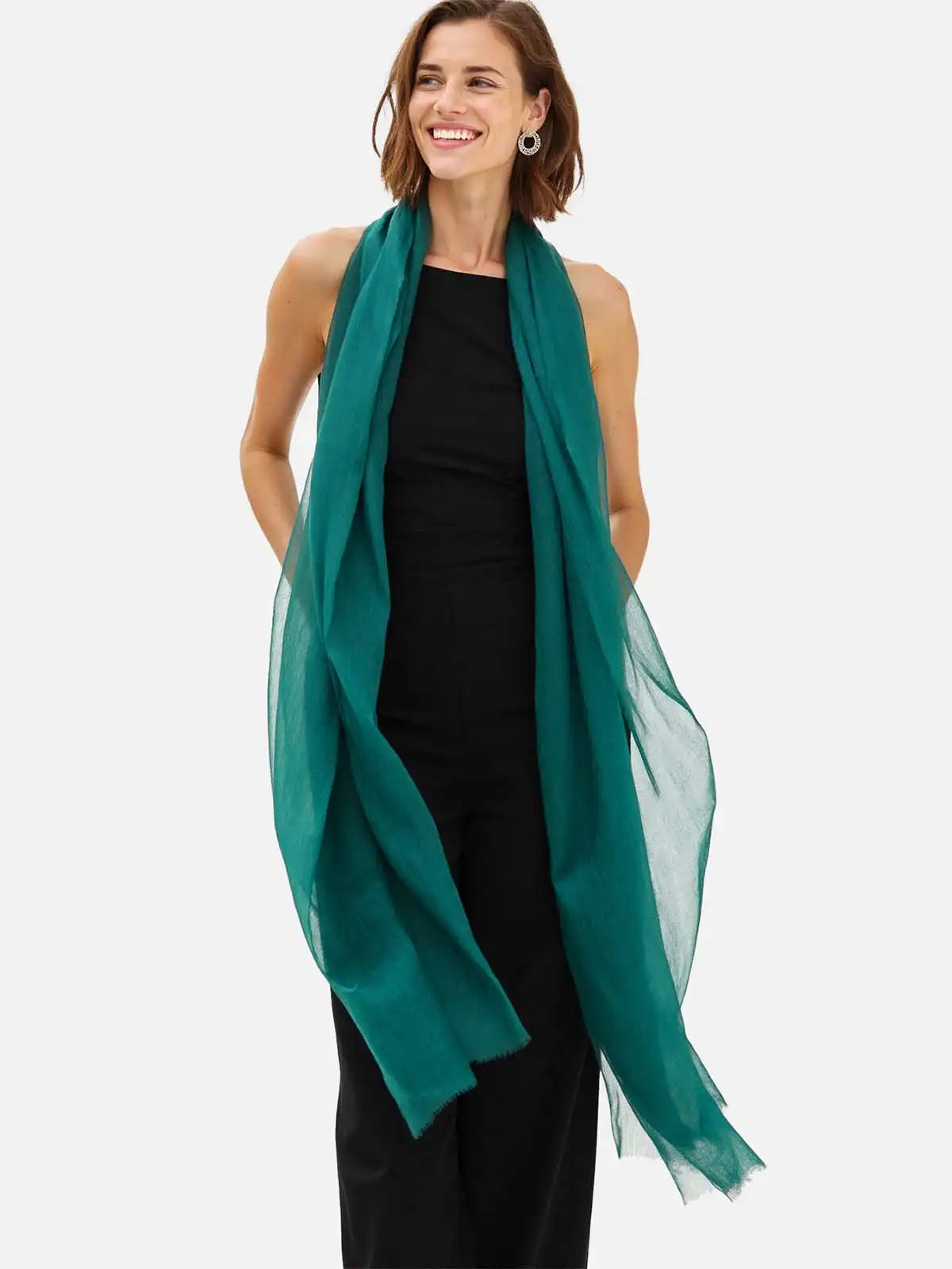 Featherlight Pine Green Cashmere Scarf