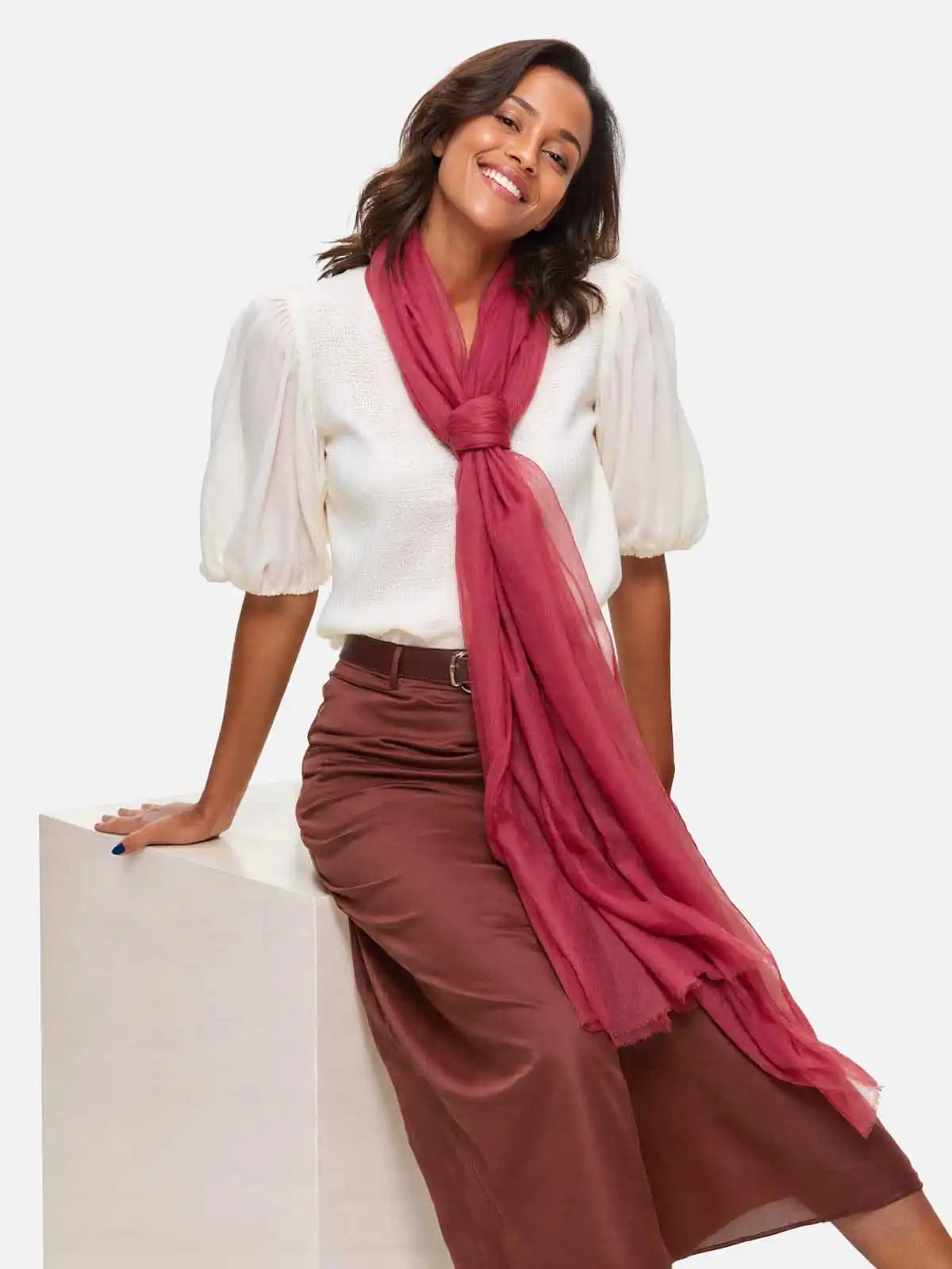Featherlight Garnet Cashmere Scarf