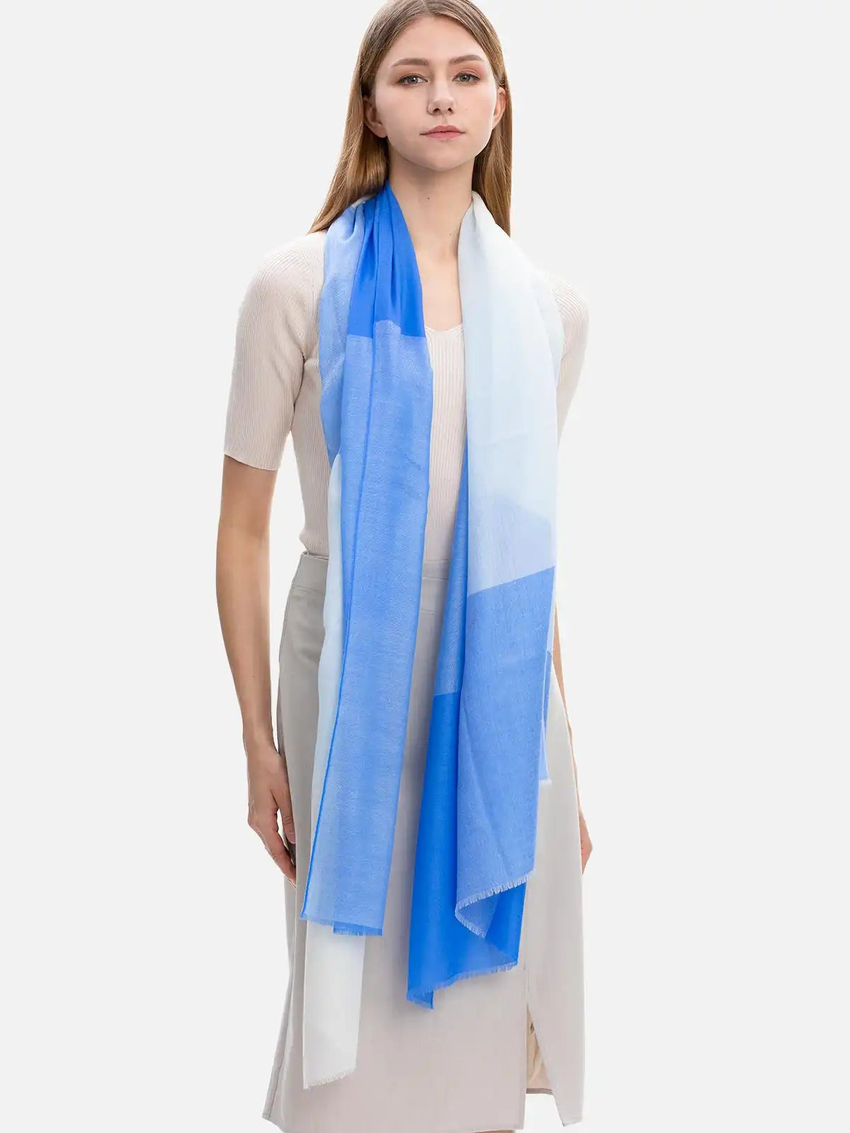 Featherlight Azure White Cashmere Scarf
