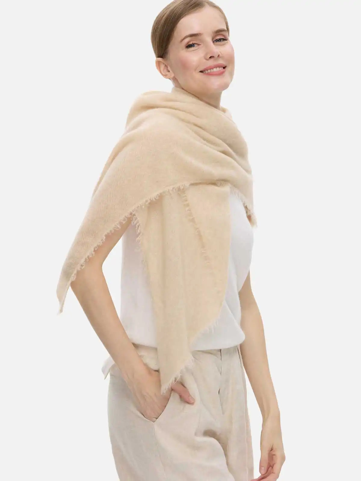 Beige CloudPuff Cashmere Scarf