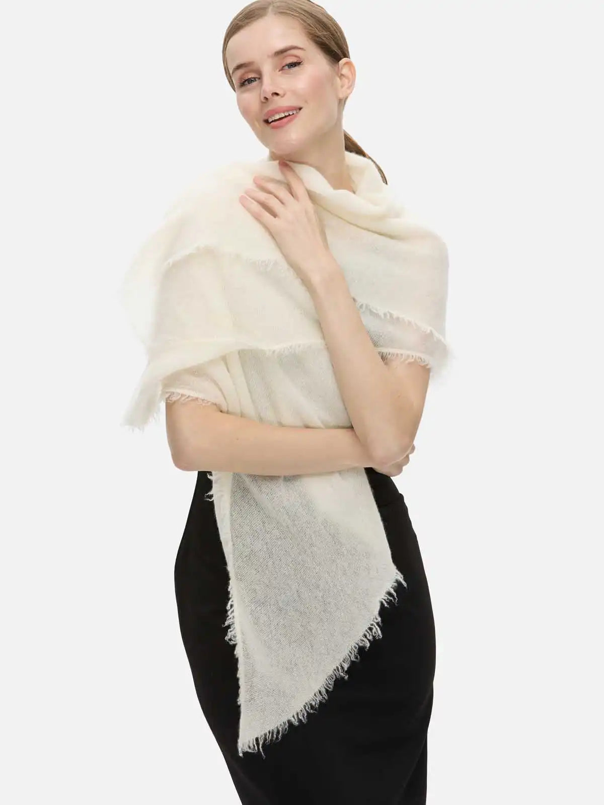 White CloudPuff Cashmere Scarf