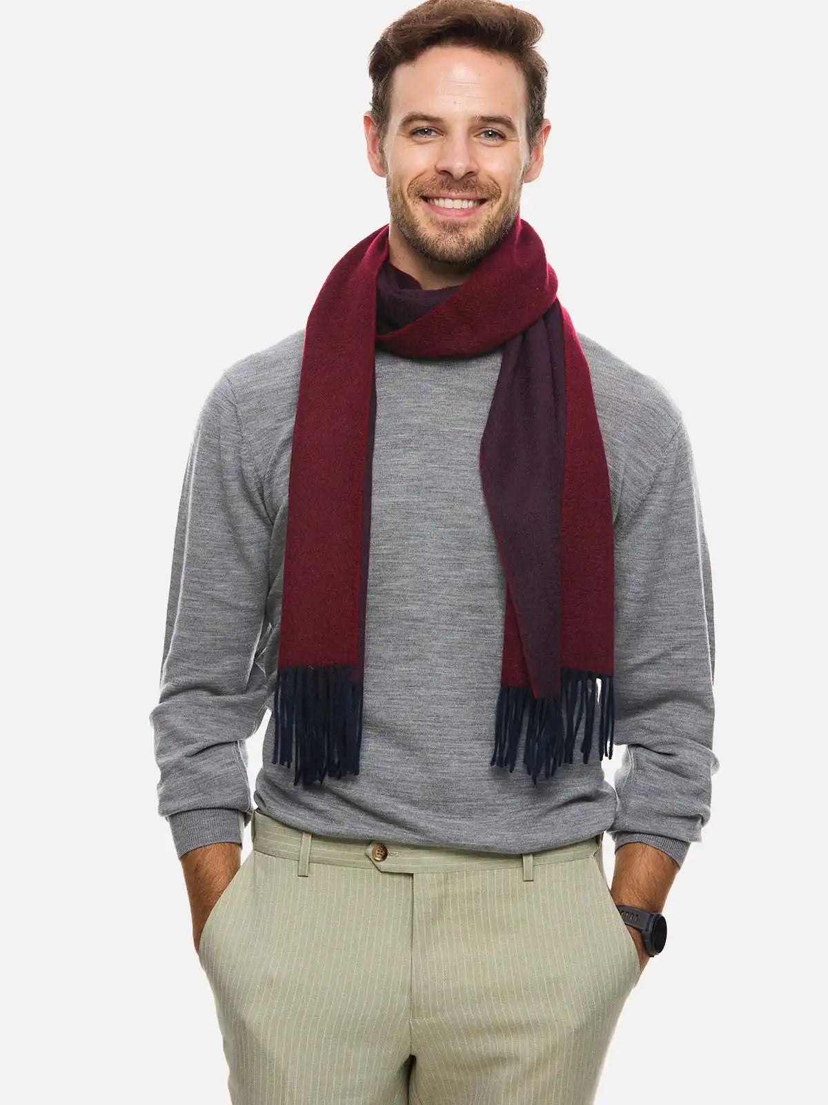 Burgundy Reversible Mens Cashmere Scarf