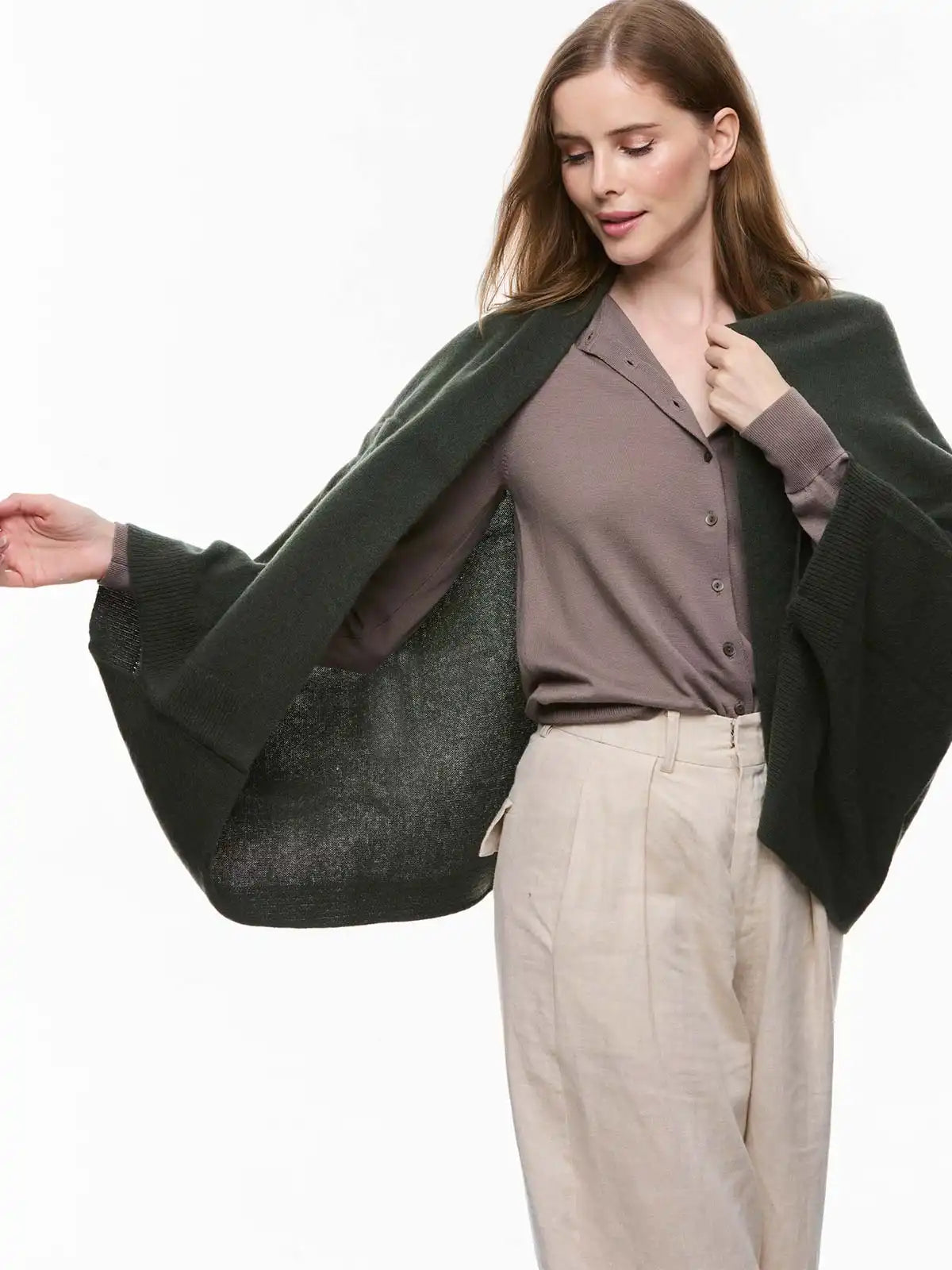 Olive Green Wearable Cashmere Wrap