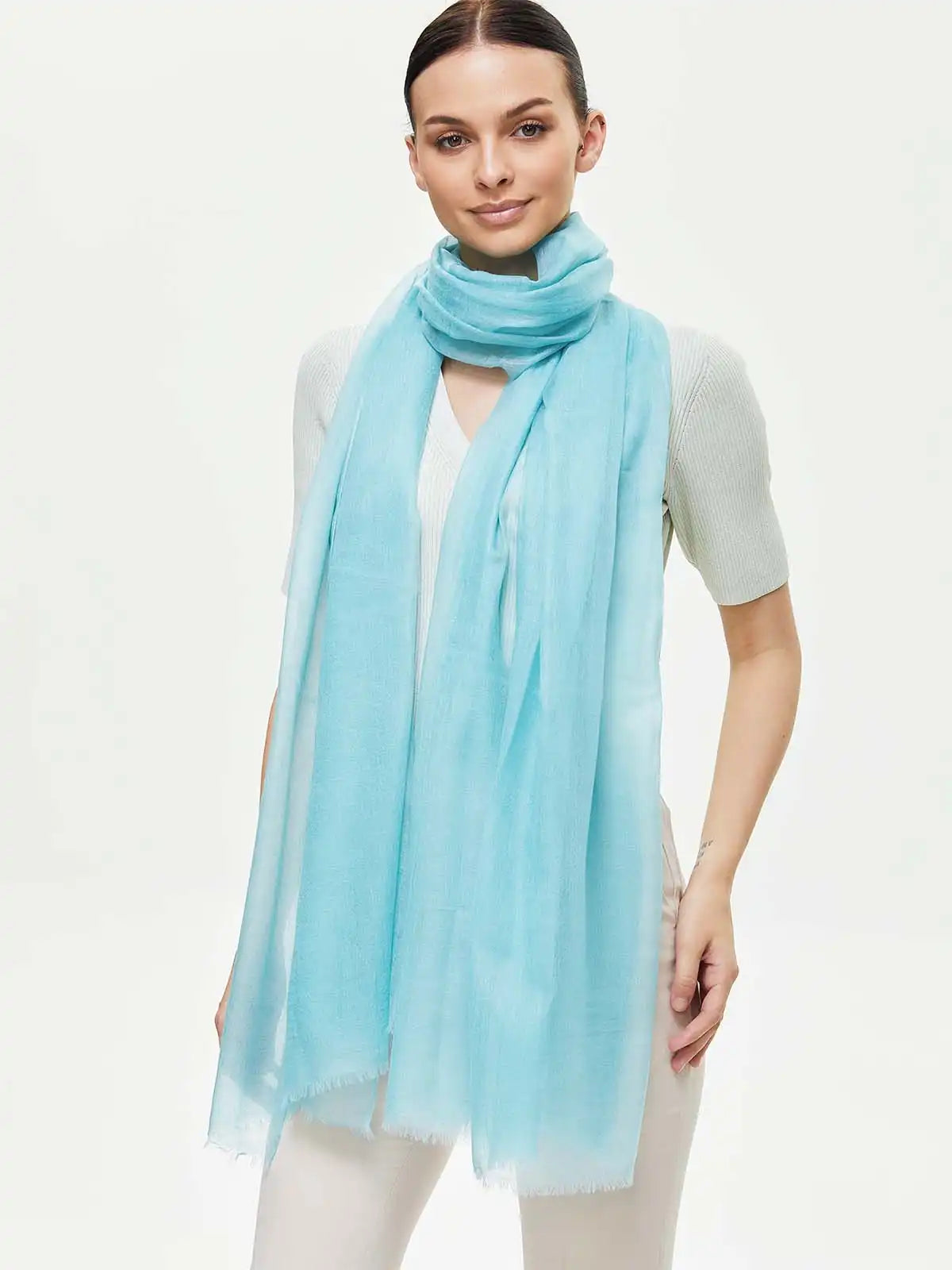 Featherlight Aqua Blue Cashmere Scarf