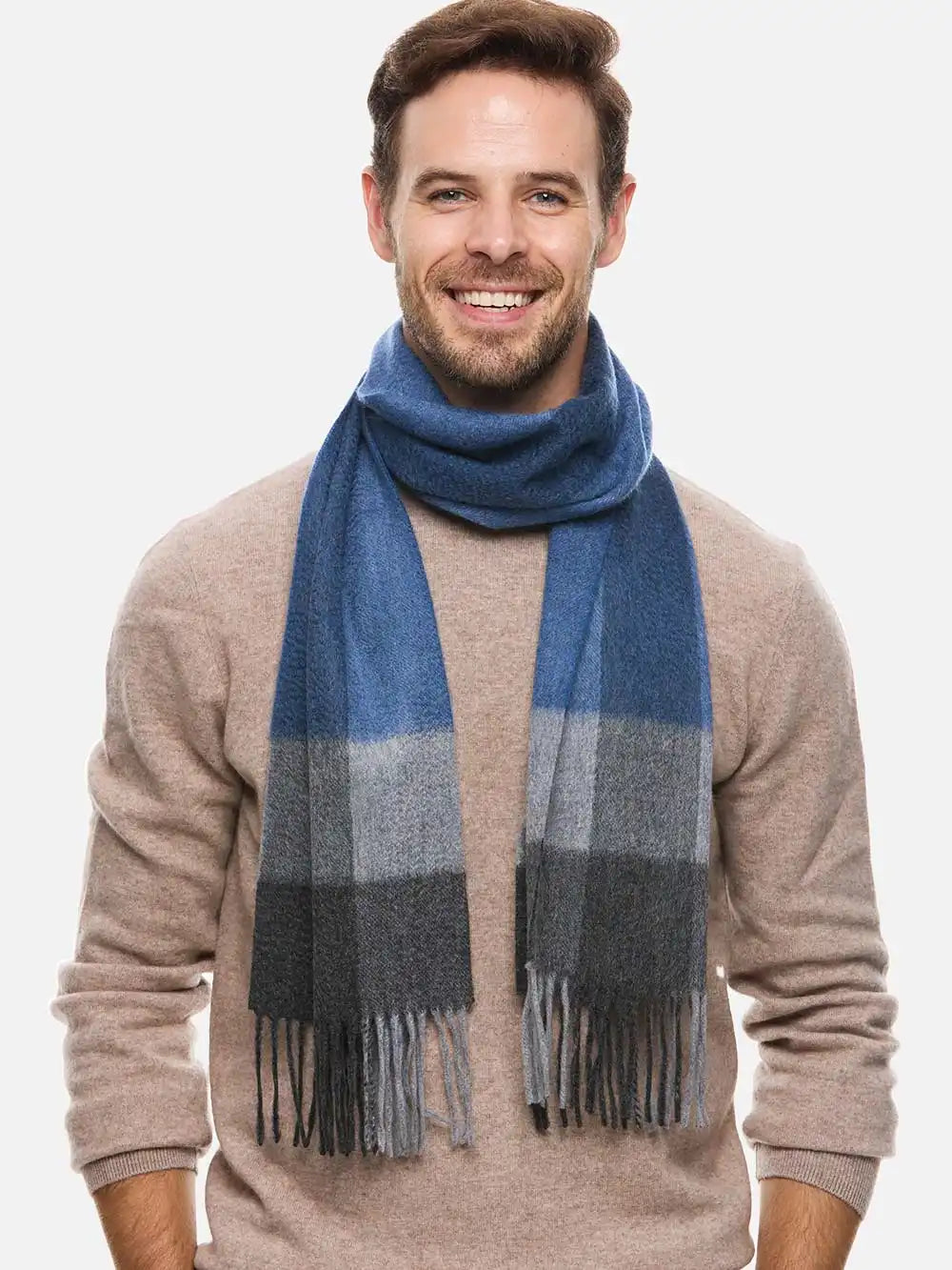 Blue Gray Basic Mens Cashmere Scarf