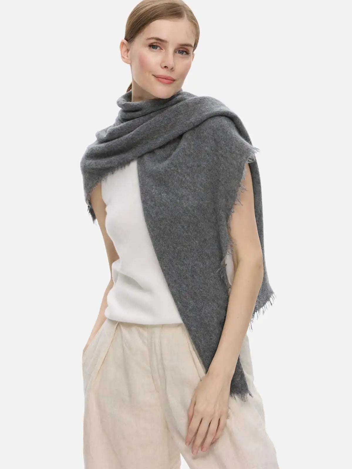 Gray CloudPuff Cashmere Scarf