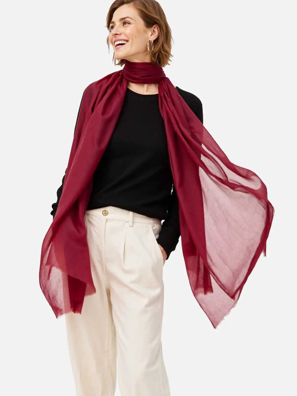 Featherlight Wine Red Cashmere Scarf