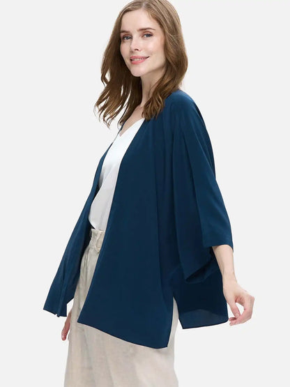 Navy Blue Silk Relax Cardigan