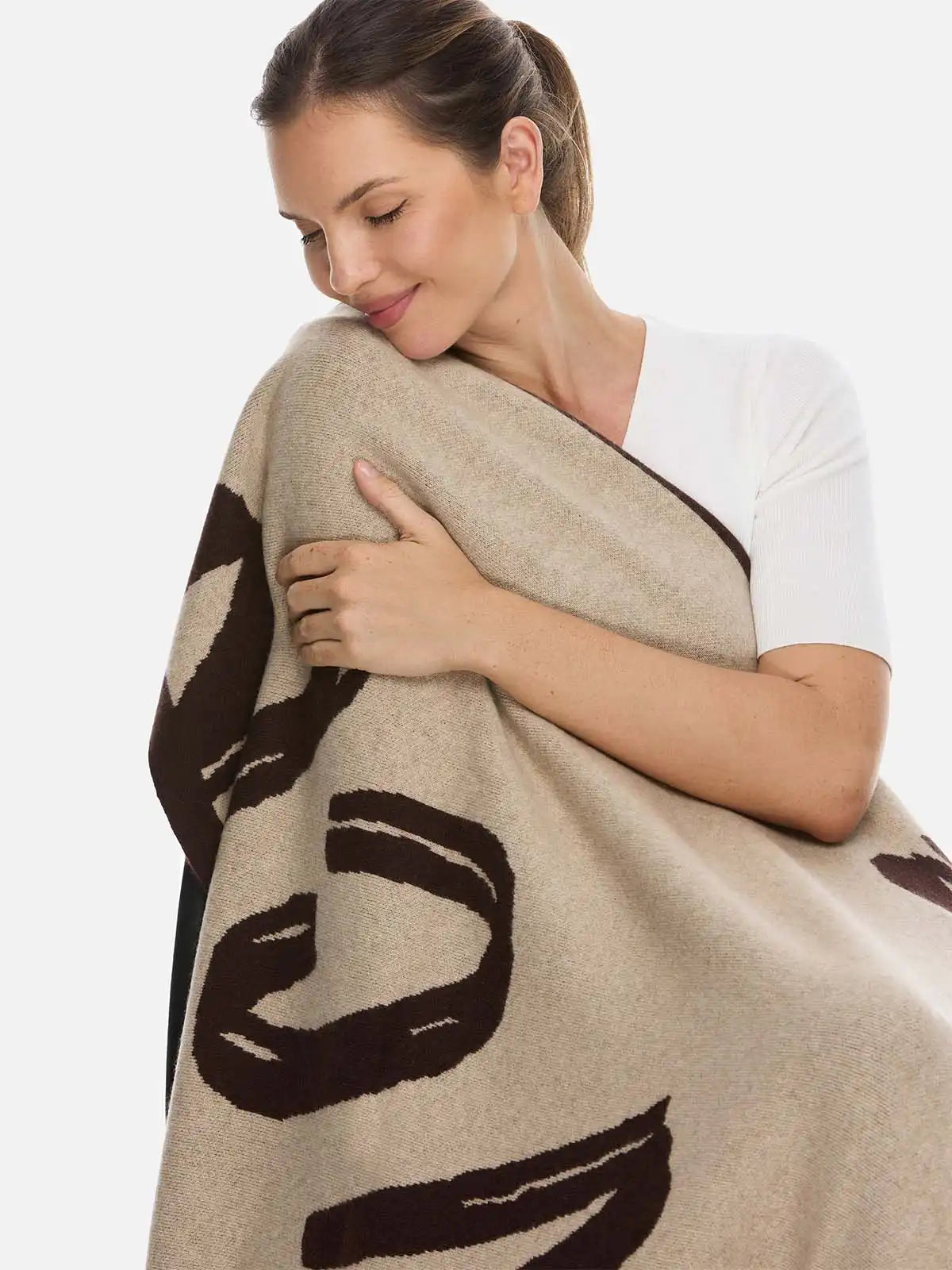 Sesame Dot Luxe Cashmere Blanket - Brown
