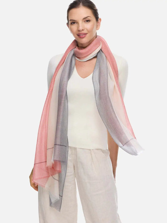 Featherlight Pink White Cashmere Scarf