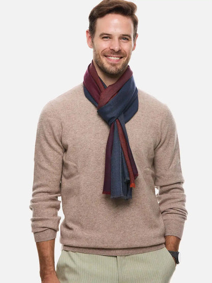 Blue Burgundy Herringbone Mens Cashmere Scarf