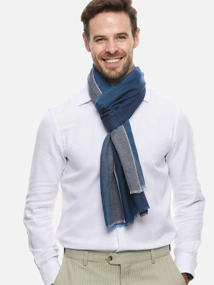 Blue Herringbone Mens Cashmere Scarf