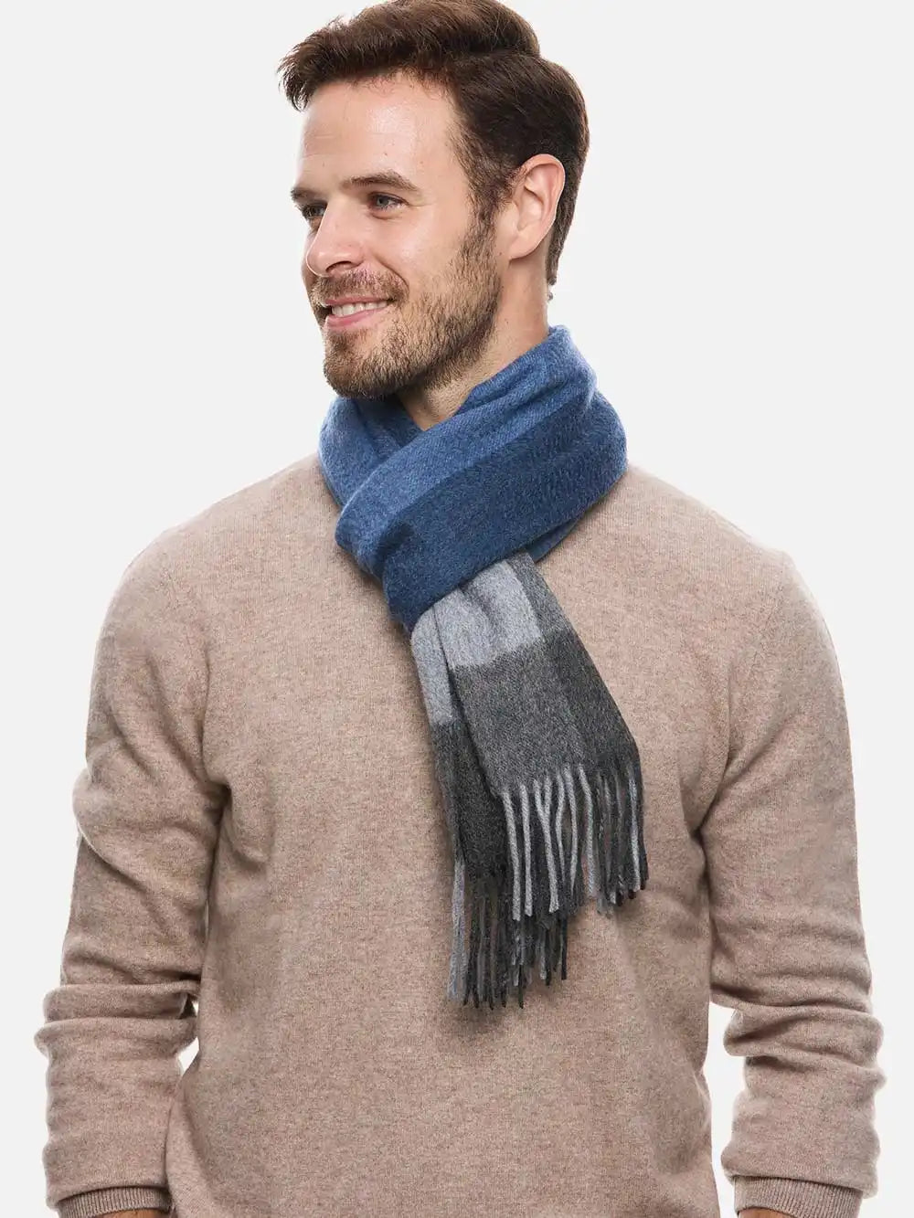 Blue Gray Basic Mens Cashmere Scarf