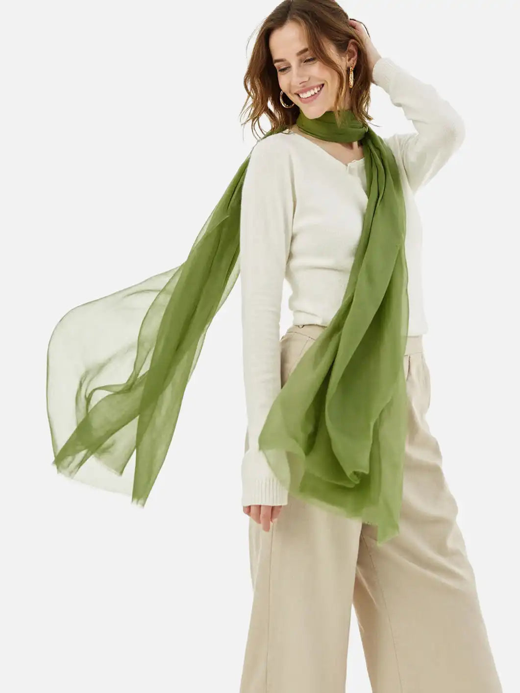 Featherlight Olive Green Cashmere Scarf