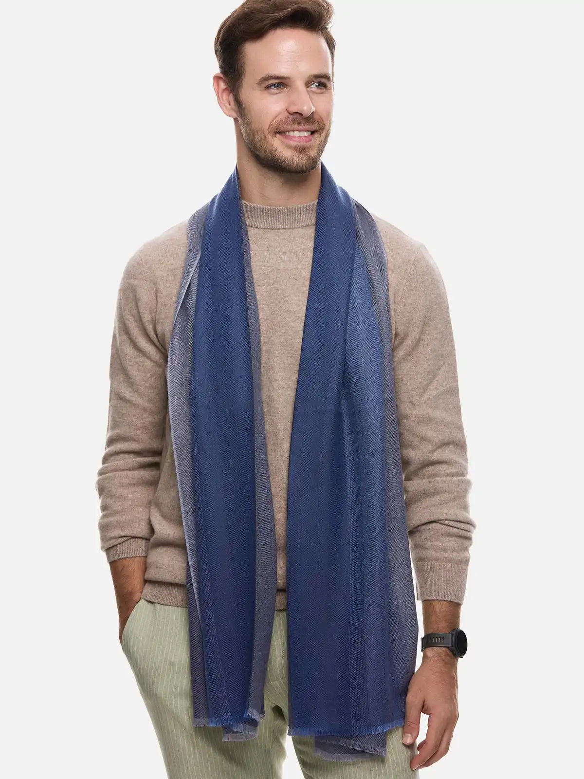 Gray Herringbone Mens Cashmere Scarf
