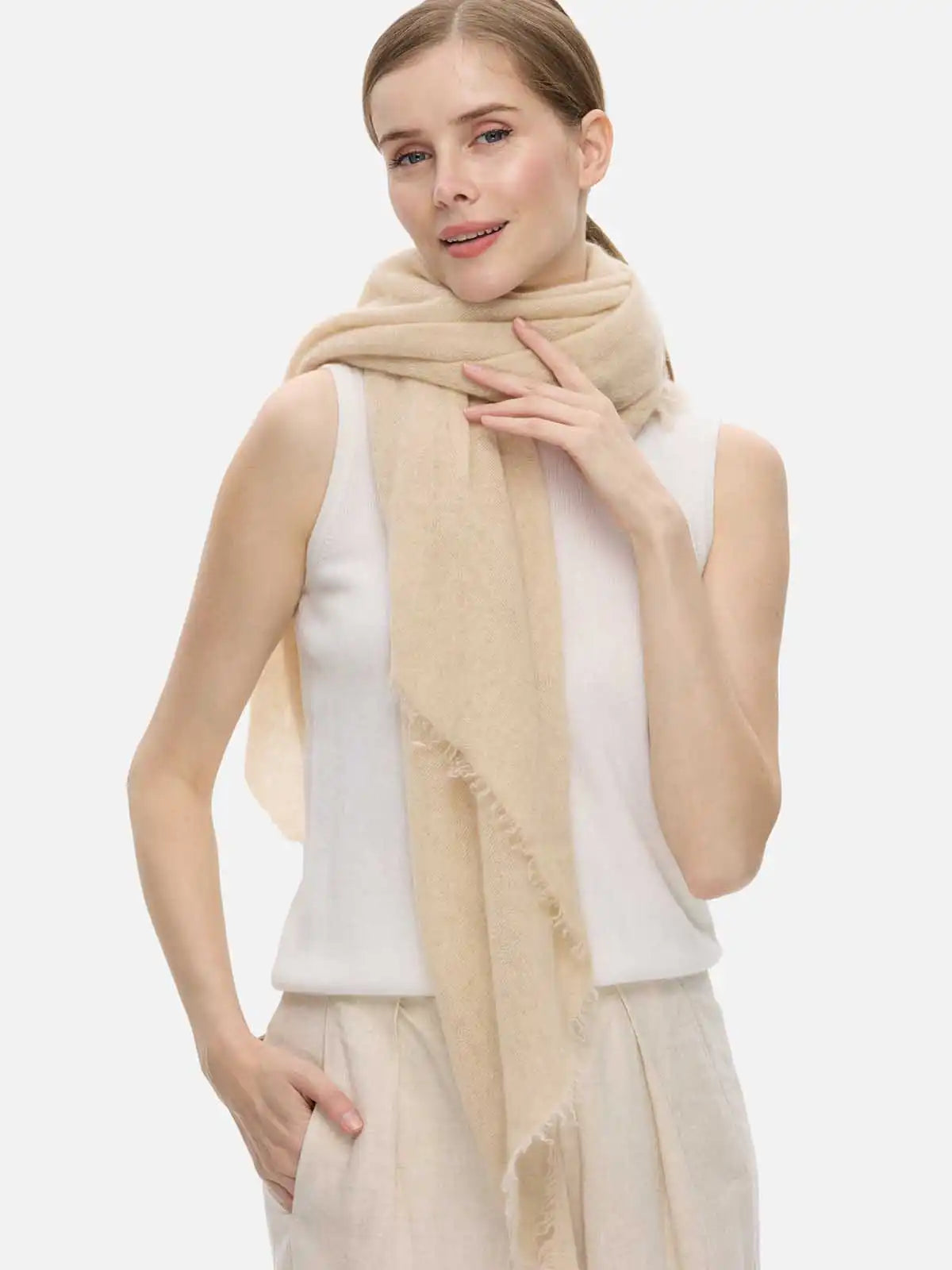 Beige CloudPuff Cashmere Scarf