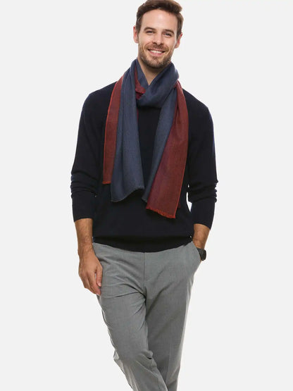Blue Burgundy Herringbone Mens Cashmere Scarf