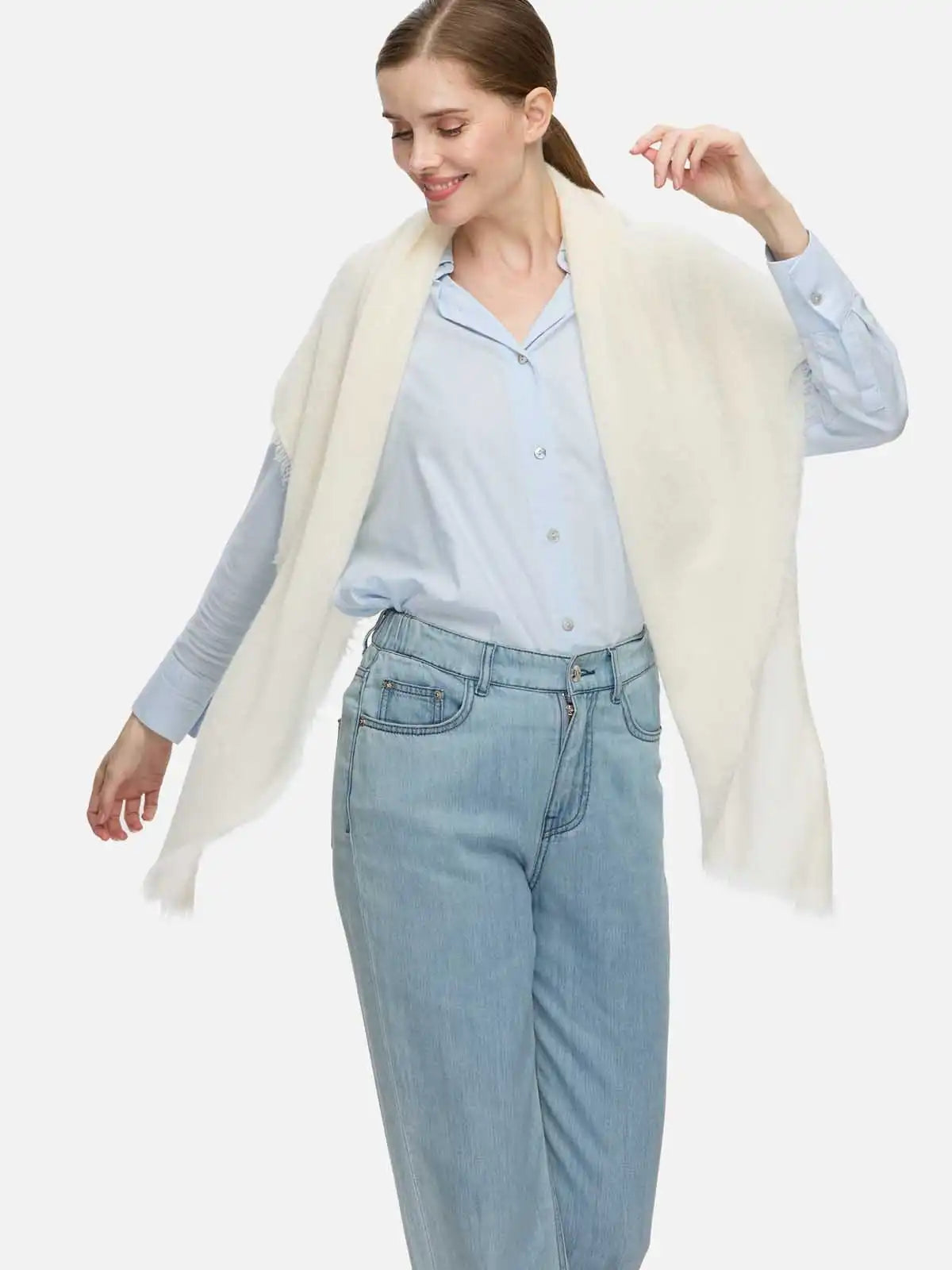 White CloudPuff Cashmere Scarf