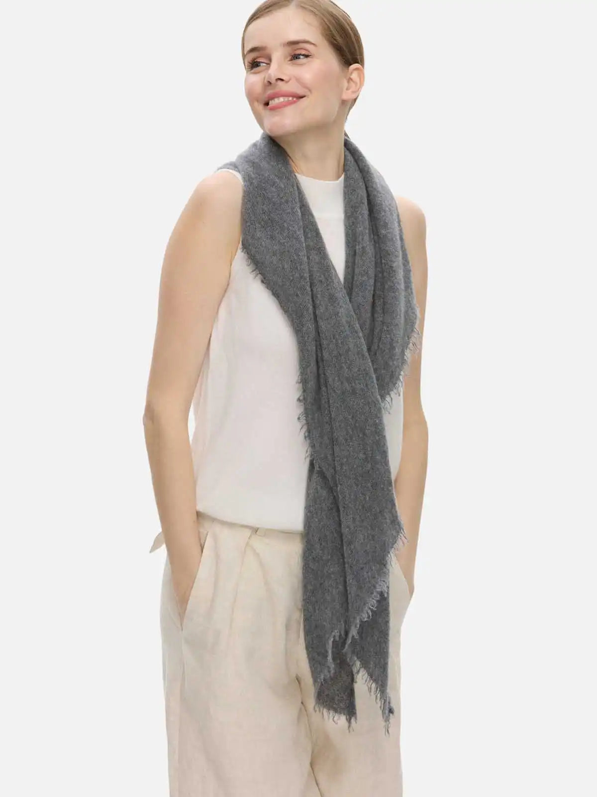 Gray CloudPuff Cashmere Scarf