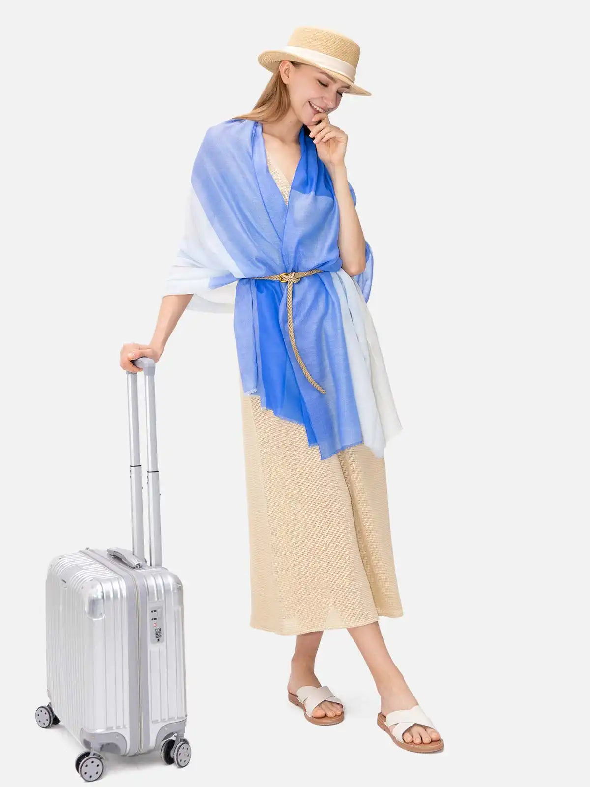Featherlight Azure White Cashmere Scarf