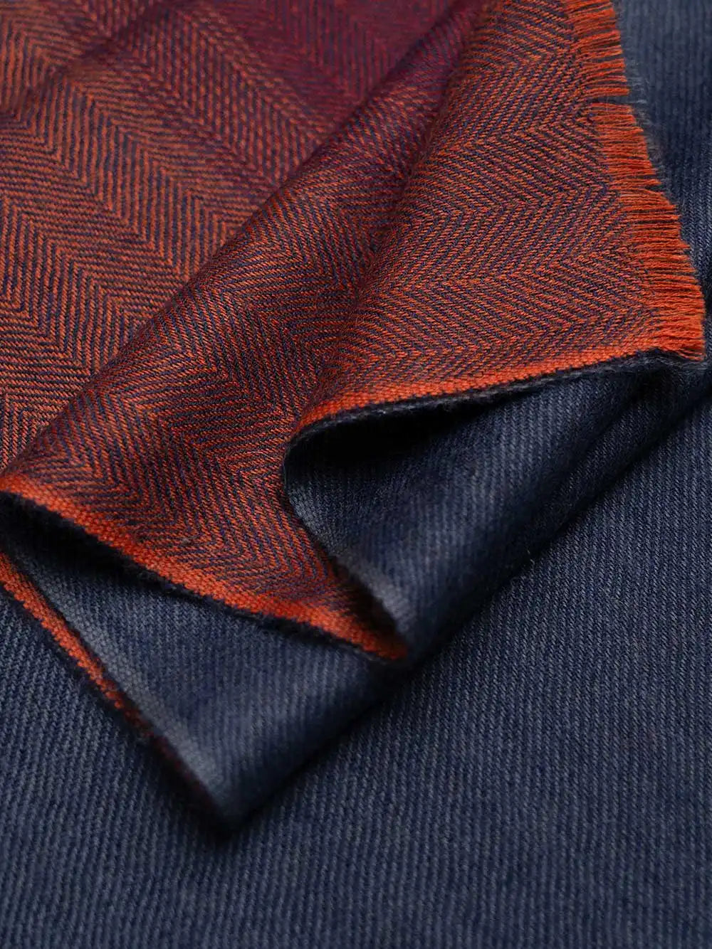 Blue Burgundy Herringbone Mens Cashmere Scarf