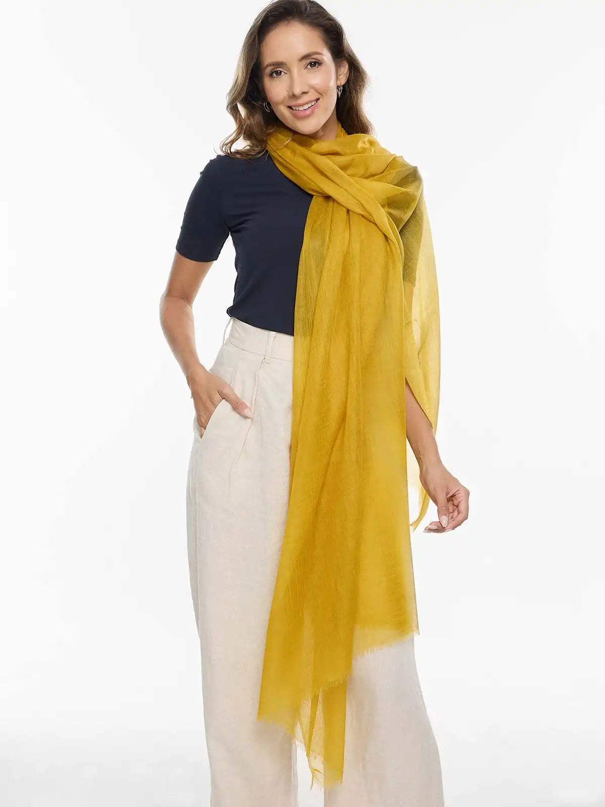 Featherlight Mustard Cashmere Scarf