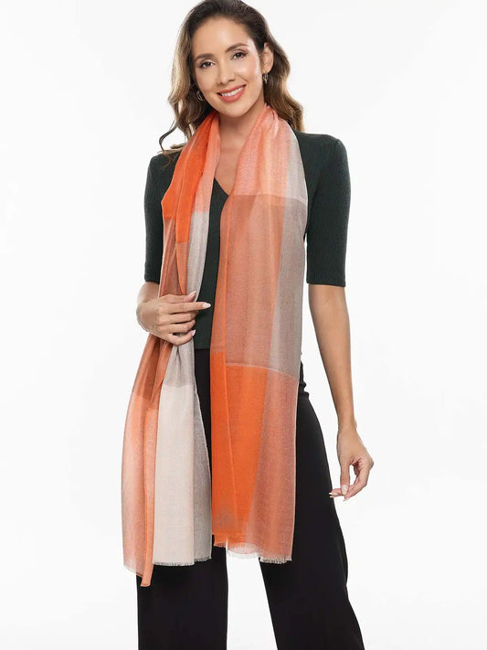 Featherlight Orange White Cashmere Scarf