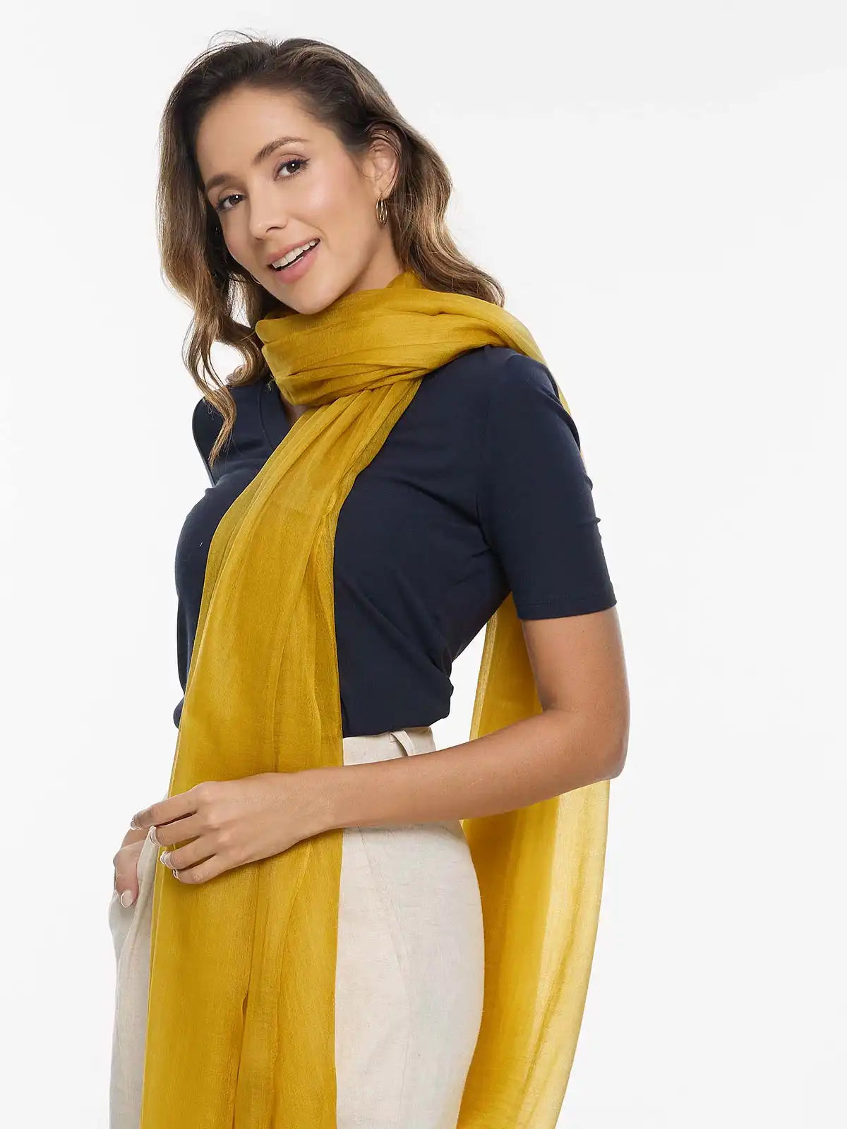 Featherlight Mustard Cashmere Scarf
